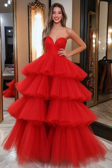 A Line Evenement de bal en tulle sans manches rouge Sweetheat